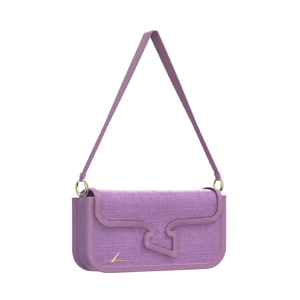 The Claire Baguette mini in Lilac by Alberto Olivero.  Made  in a beautiful linen and italian leather.  new from Mazzi d Fiori