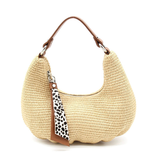 The Beatrice Hobo  small bag in natural raffia is the cutest  bag from Roberta Gandolfi part of the collection by Mazzi d Fiori