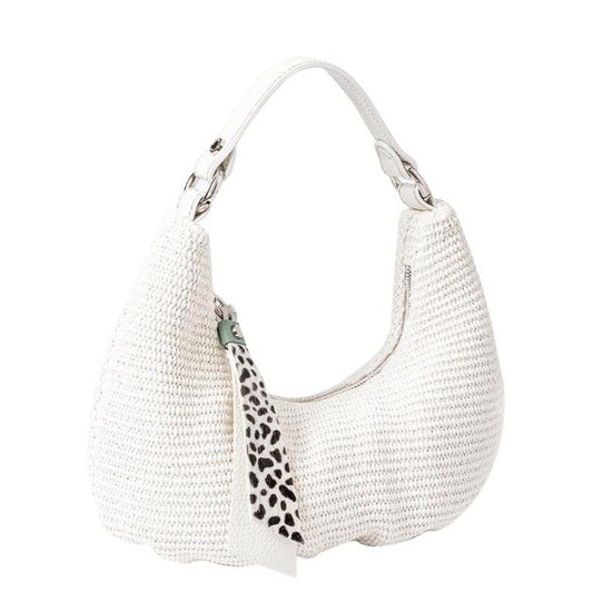 The Beatrice Hobo small bag in natural raffia is the cutest bag from Roberta Gandolfi part of the collection by Mazzi d Fiori